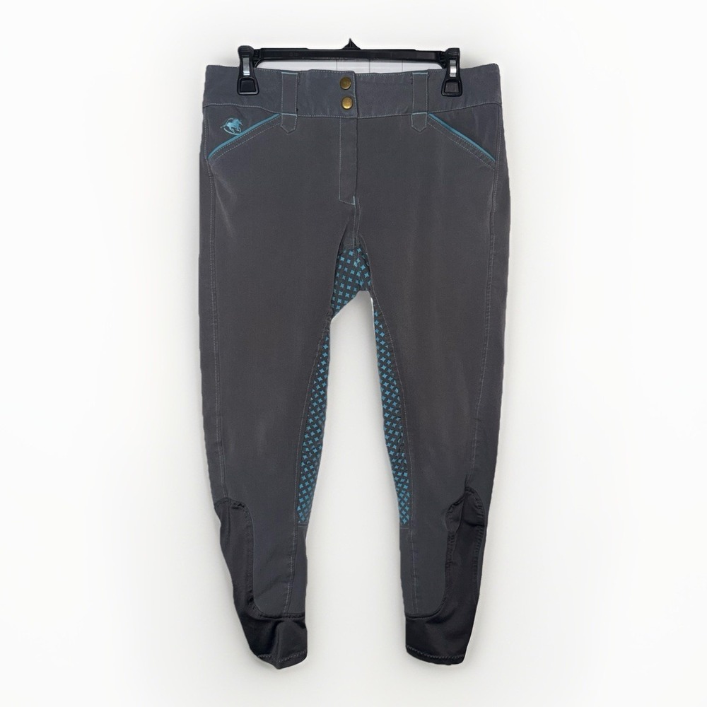 Piper by SmartPak Full Seat Equestrian Riding Breeches Pants 30R Gray Turquoise
